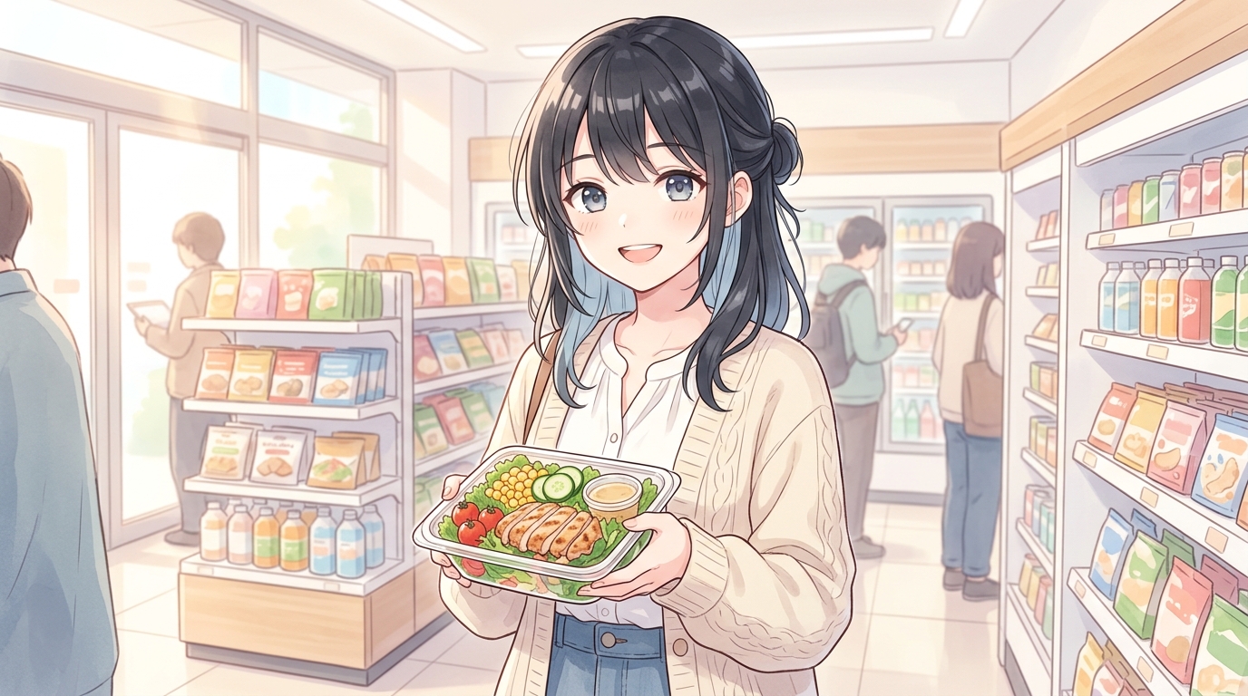 ローソンのダイエット飯を持つ女の子