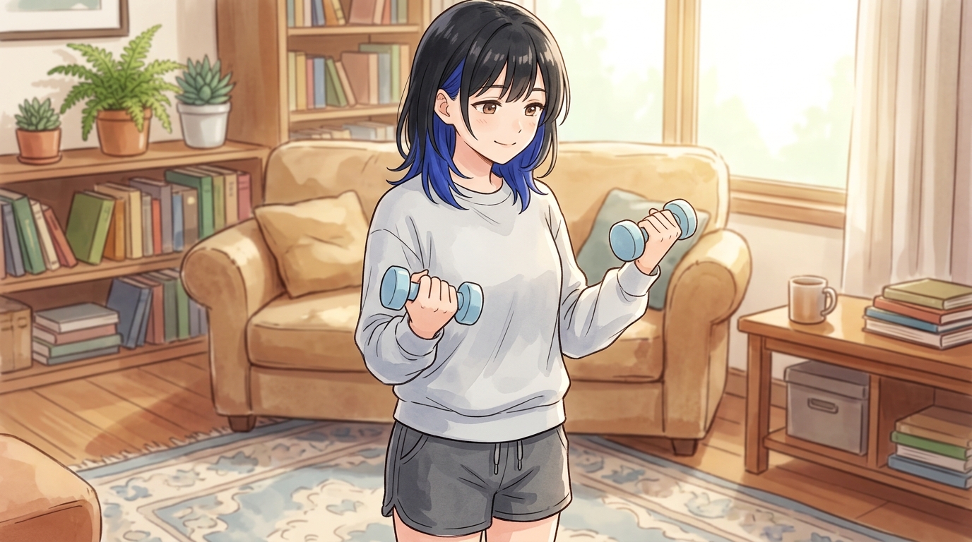 筋トレをする女の子のイラスト