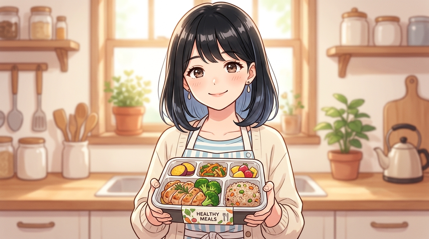 ナッシュの冷凍弁当を手に持つイメージ