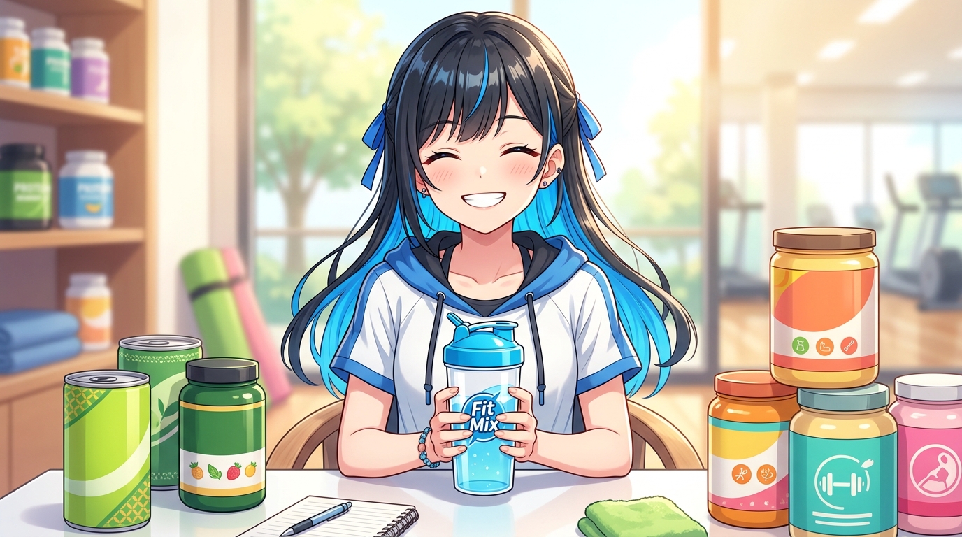 プロテインシェイカーを持つ女の子のイラスト