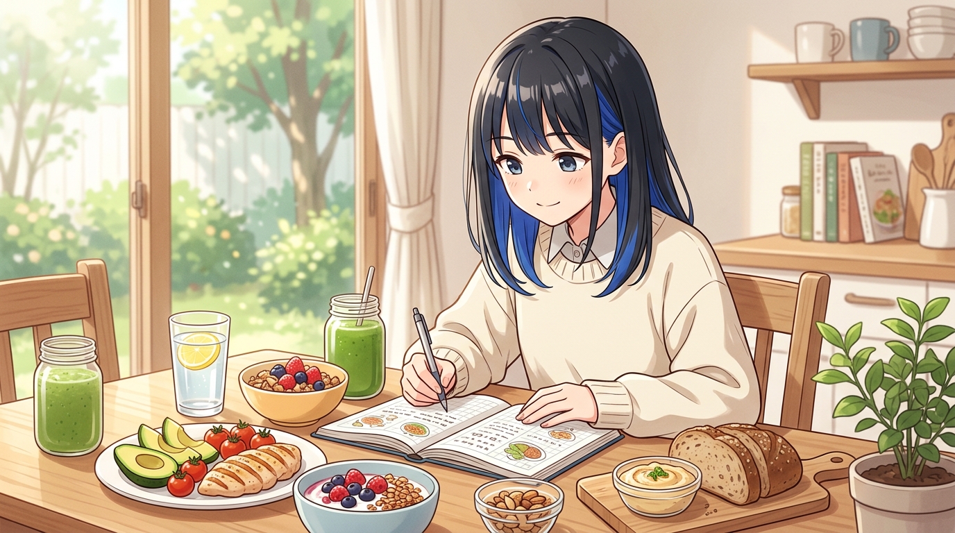 食事の前に献立を計画する女の子