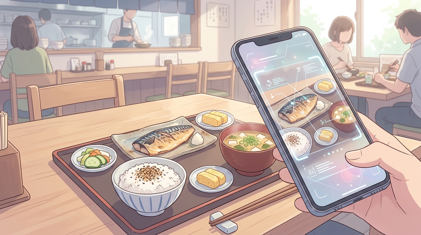あすけんのAIが食事写真を解析する様子