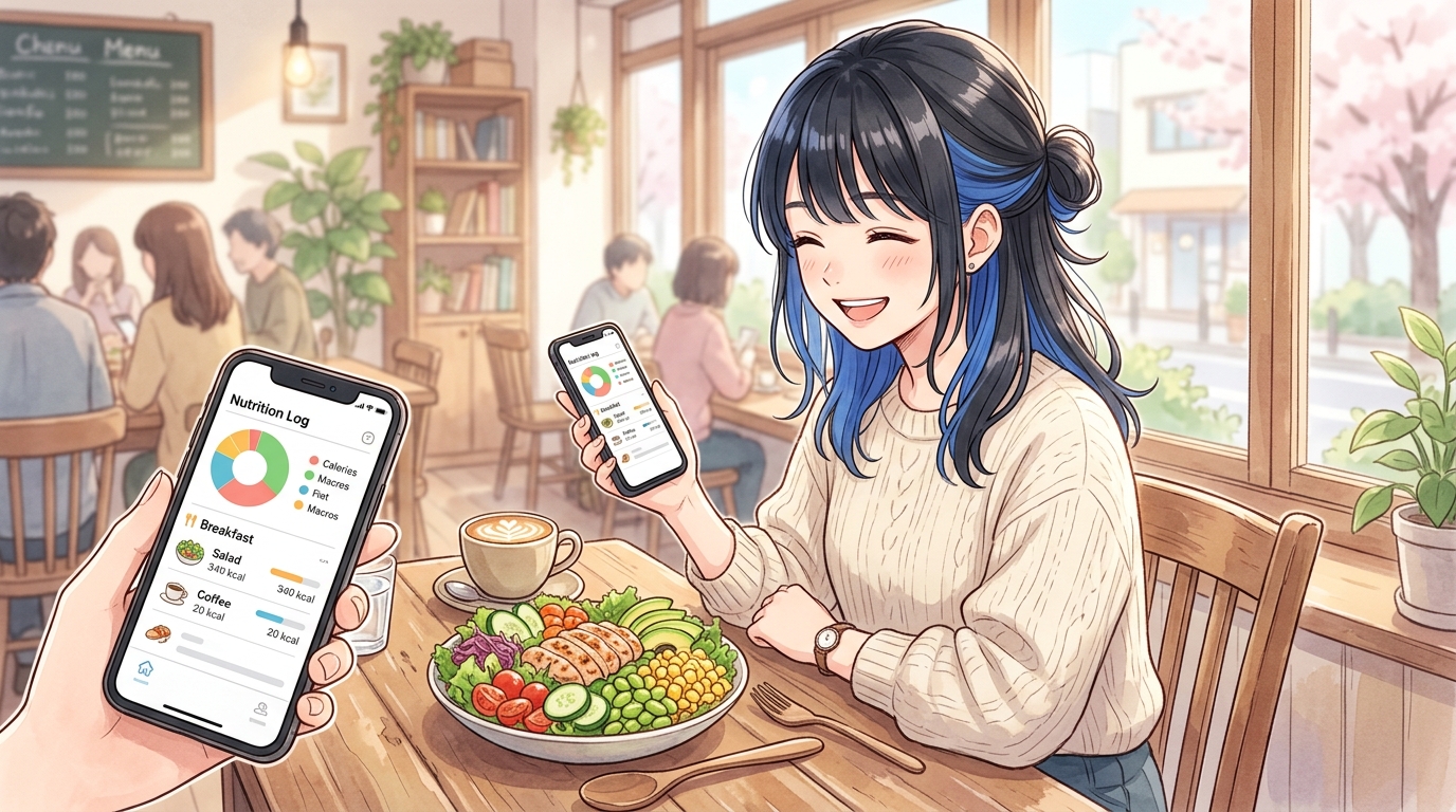 あすけんアプリでカフェ食事を記録するイメージ