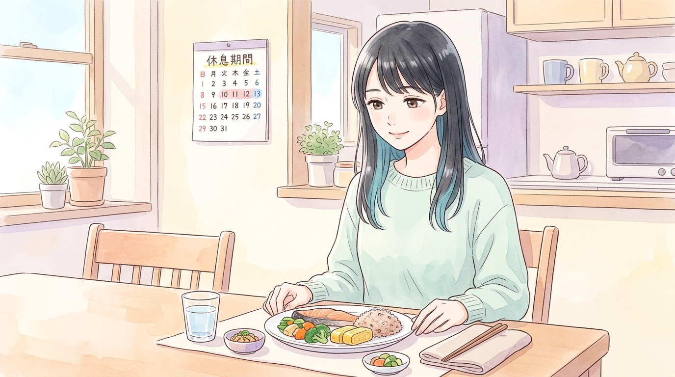 ダイエットブレイク中に落ち着いて食事をとる女性
