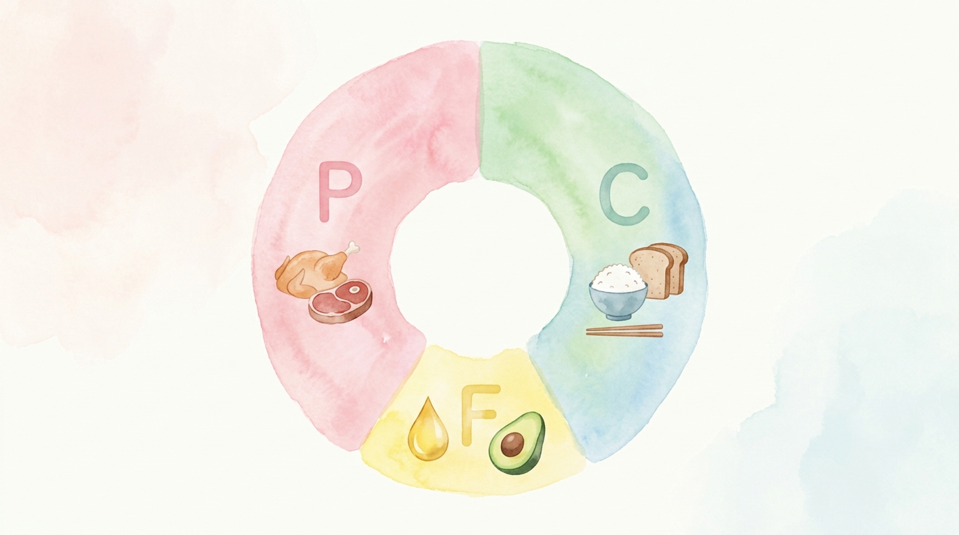PFCバランスの理想比率を示す円グラフ（P・F・Cの3分割）